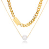 Multilayer Imitation Pearls Necklace for Women Gold Color Stainless Steel Cuban Chains Necklaces  Wedding Jewerly collares