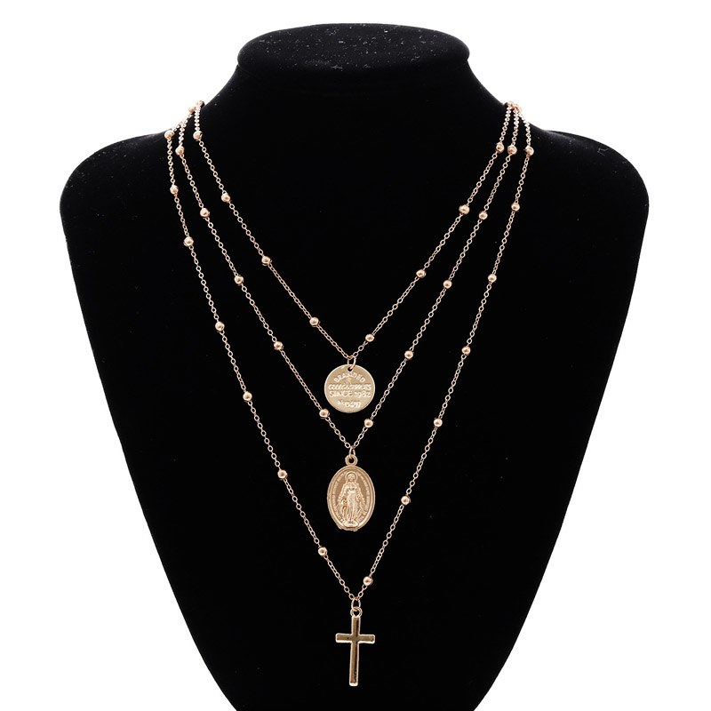 Multilayer Long Necklace Women Trendy gold chain pendant Cross Rosary Beads Necklace Fashion Jewelry Necklaces Pendants