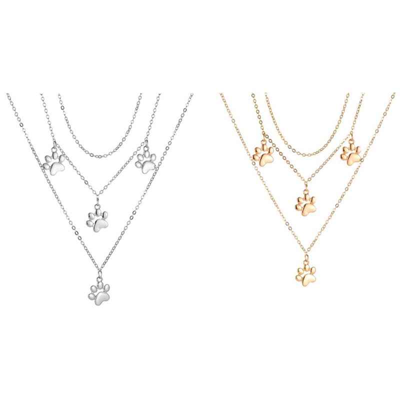 Multilayer Necklace Cute Animal Cat Claw Foot Print Pendant Long Money Three Layer Necklace