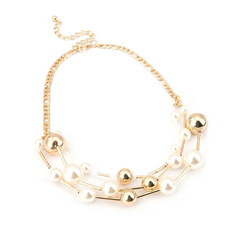 Multilayer Simulated-pearl CCB Beads Chokers Necklaces For Women Gold/Silver Color Metal Chain Choker Necklace Bijoux