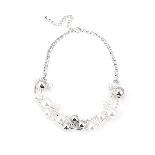 Multilayer Simulated-pearl CCB Beads Chokers Necklaces For Women Gold/Silver Color Metal Chain Choker Necklace Bijoux