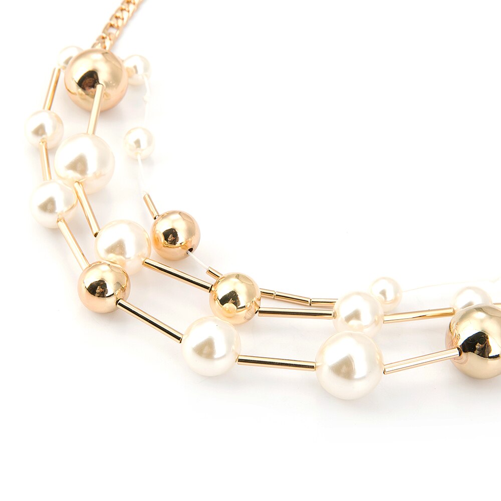 Multilayer Simulated-pearl CCB Beads Chokers Necklaces For Women Gold/Silver Color Metal Chain Choker Necklace Bijoux
