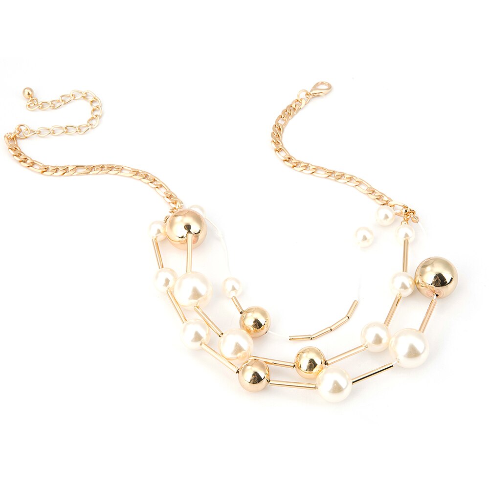 Multilayer Simulated-pearl CCB Beads Chokers Necklaces For Women Gold/Silver Color Metal Chain Choker Necklace Bijoux