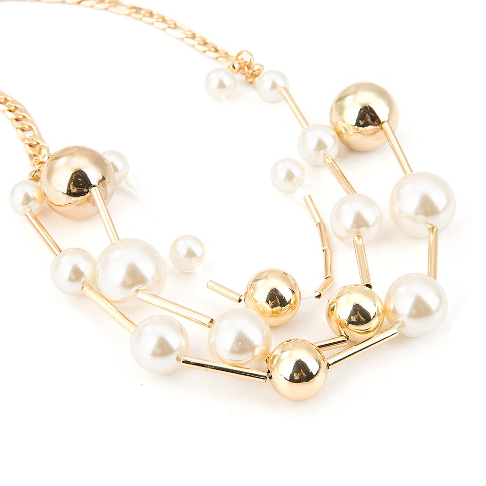 Multilayer Simulated-pearl CCB Beads Chokers Necklaces For Women Gold/Silver Color Metal Chain Choker Necklace Bijoux