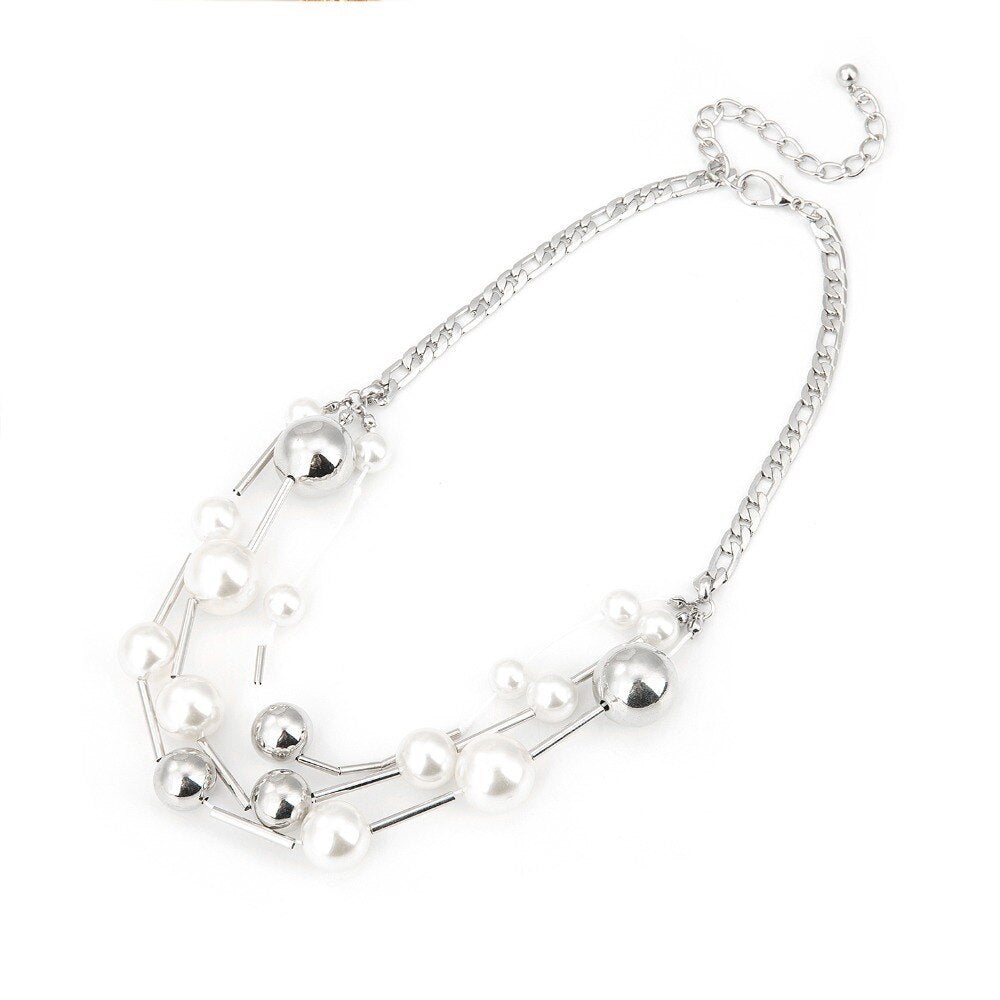 Multilayer Simulated-pearl CCB Beads Chokers Necklaces For Women Gold/Silver Color Metal Chain Choker Necklace Bijoux