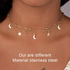 Multilayer Stainless Steel Endant Women Gold Silver Color Beads Moon Star Horn Crescent Double Chain Choker Layered Necklaces