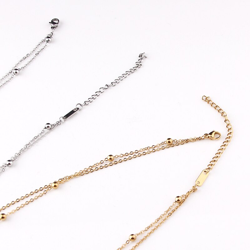Multilayer Stainless Steel Endant Women Gold Silver Color Beads Moon Star Horn Crescent Double Chain Choker Layered Necklaces