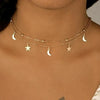 Multilayer Star Moon Necklace Women Charm Choker Short Chain Stainless Steel Double Clavicle Chain Jewelry For Girlfriends Gifts