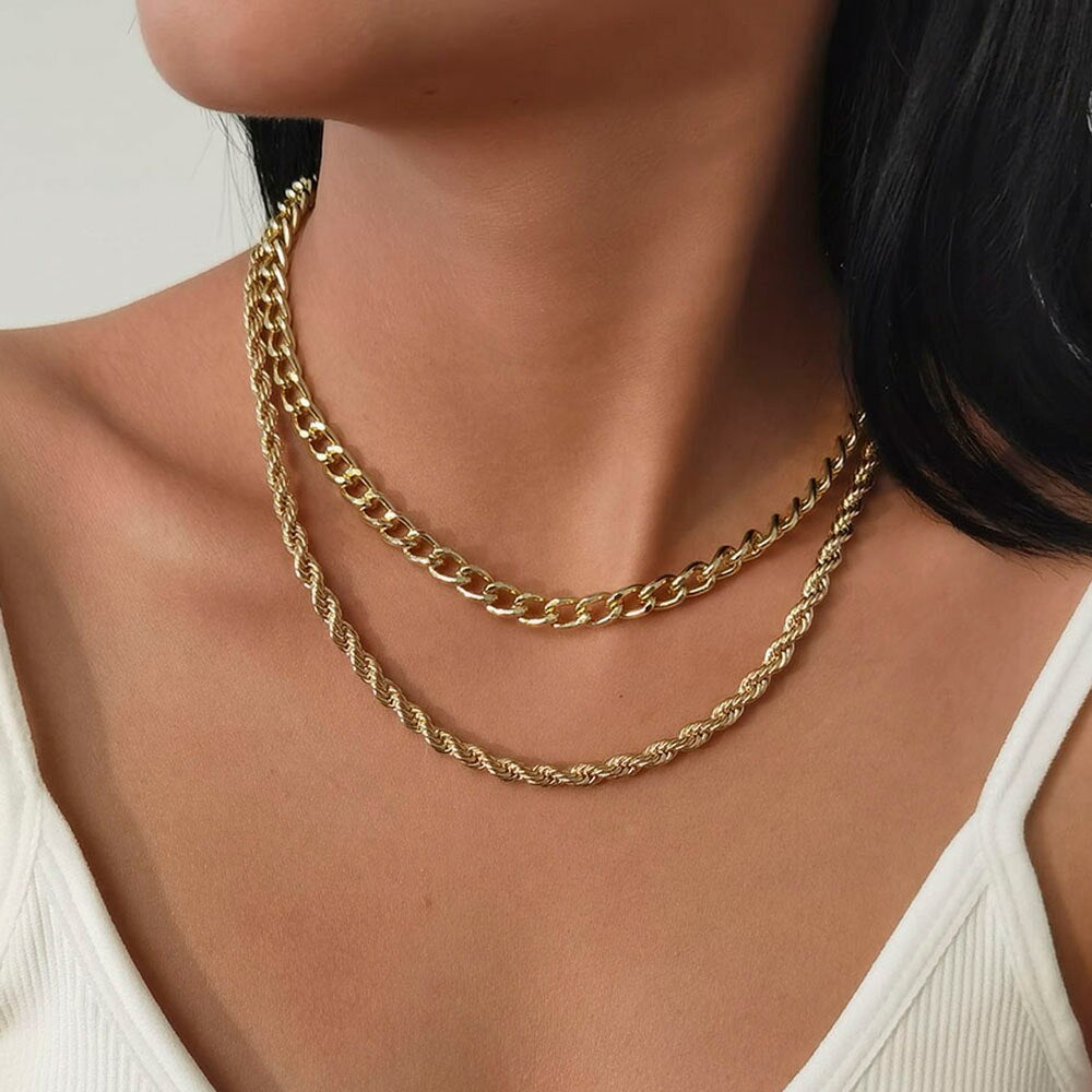 Multilayer Thick Chunky Necklace Ladies Collar Curb Cuban Aluminum Chain Hip Hop Metal Clavicle Necklaces Charm Girl Jewelry