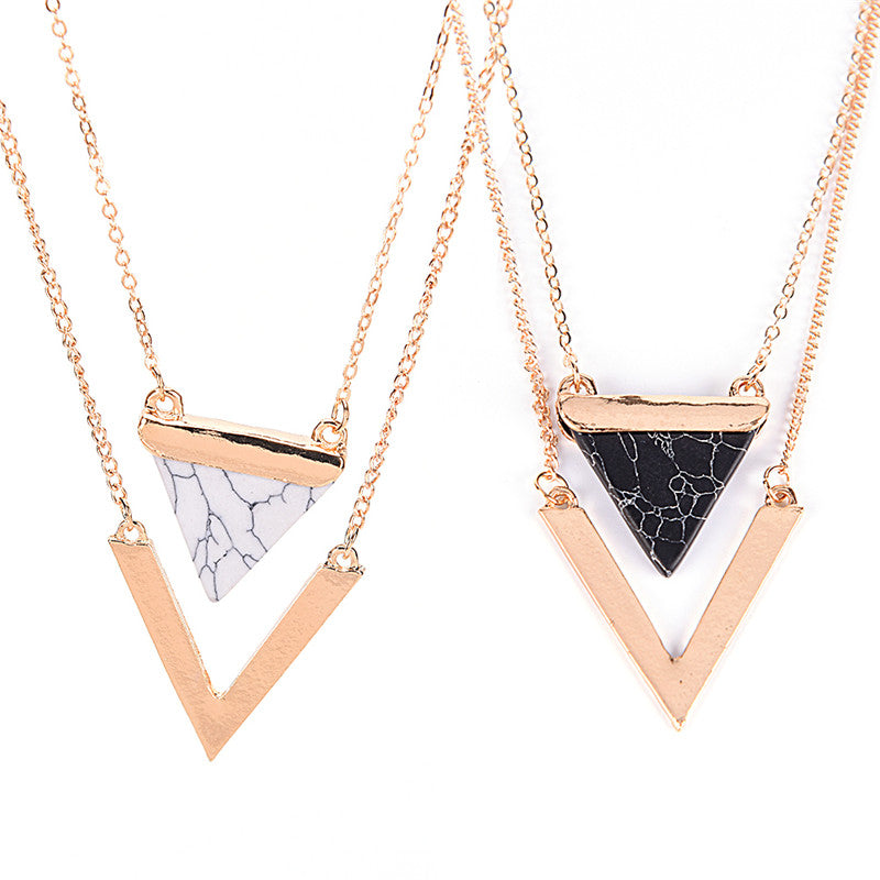 Triangle V Shape Turquoises Necklace For Women Gold Color Chain Choker Necklace Statement Jewelry
