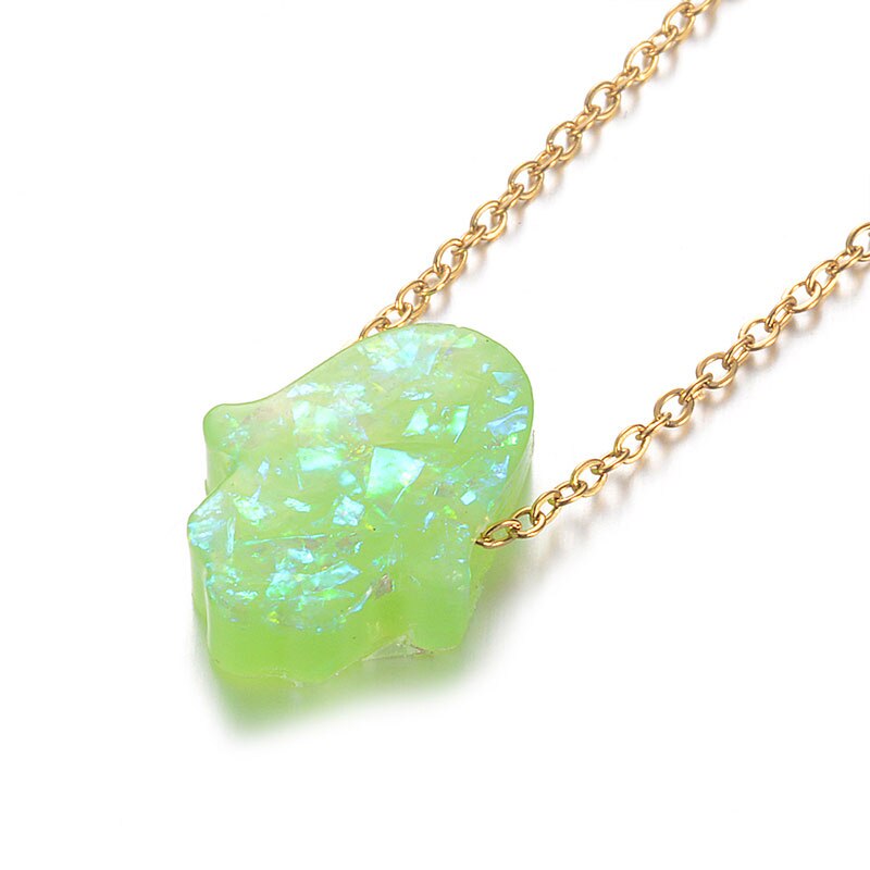 Multiple Colors Hamsa Opal Stone Pendant Necklace Fatima Hand 100% Stainless Steel Golden Chain Choker Gifts Femme