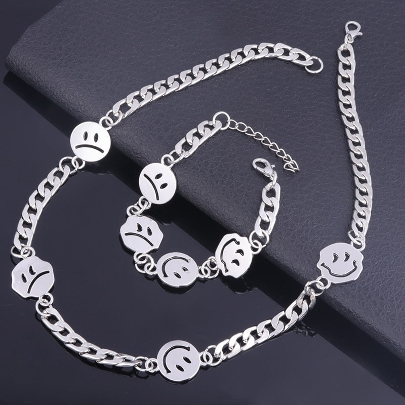 Multiple Smiley Face Crying Face Necklace Hip Hop Men And Women Personality Pendant  Alloy Jewelry Accessories