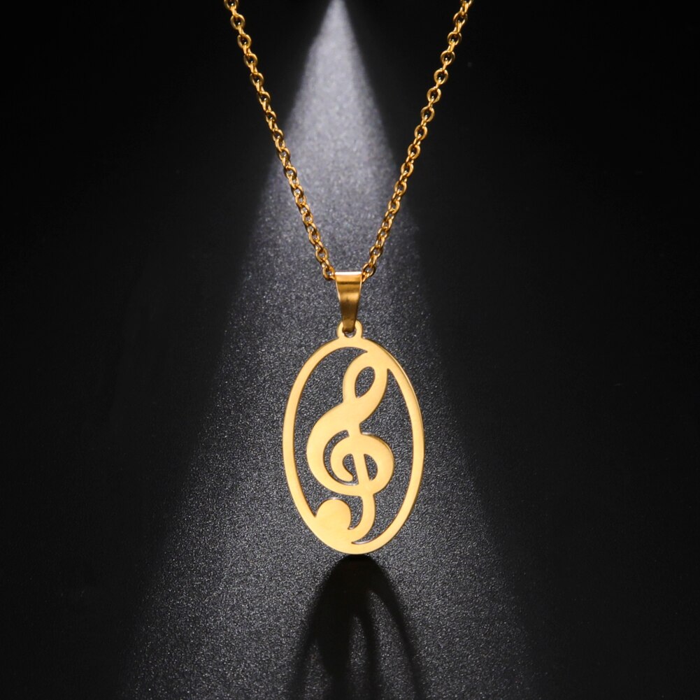 Music Note Treble Musical Symbol G Clef Necklace Melody Gold Color Stainless Steel Chain Pendant Gift For Woman Girl Man Jewelry