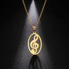 Music Note Treble Musical Symbol G Clef Necklace Melody Gold Color Stainless Steel Chain Pendant Gift For Woman Girl Man Jewelry