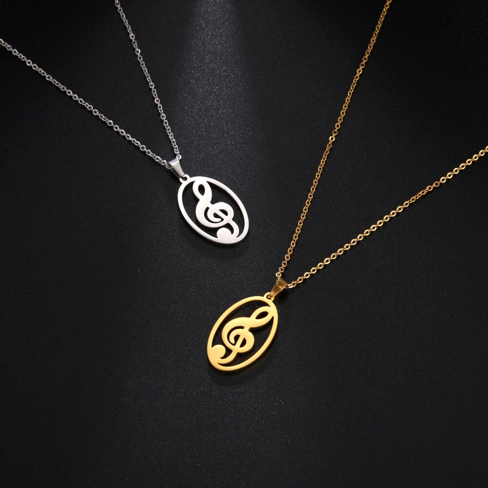 Music Note Treble Musical Symbol G Clef Necklace Melody Gold Color Stainless Steel Chain Pendant Gift For Woman Girl Man Jewelry