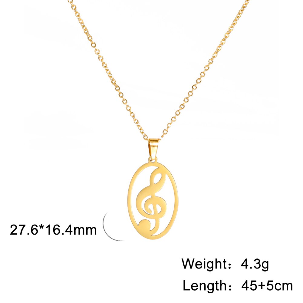 Music Note Treble Musical Symbol G Clef Necklace Melody Gold Color Stainless Steel Chain Pendant Gift For Woman Girl Man Jewelry