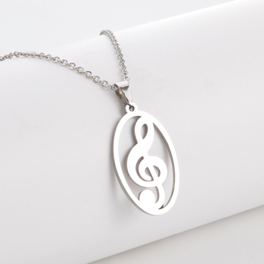 Music Note Treble Musical Symbol G Clef Necklace Melody Gold Color Stainless Steel Chain Pendant Gift For Woman Girl Man Jewelry
