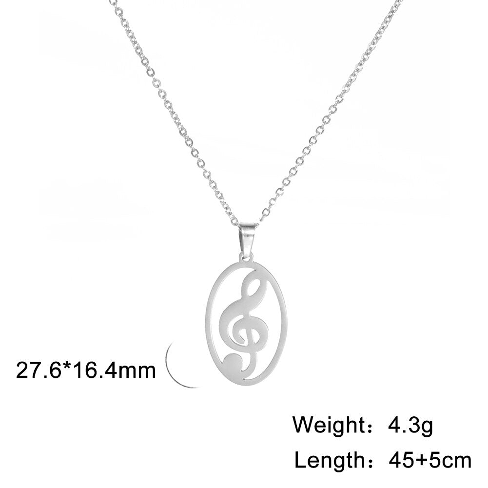 Music Note Treble Musical Symbol G Clef Necklace Melody Gold Color Stainless Steel Chain Pendant Gift For Woman Girl Man Jewelry