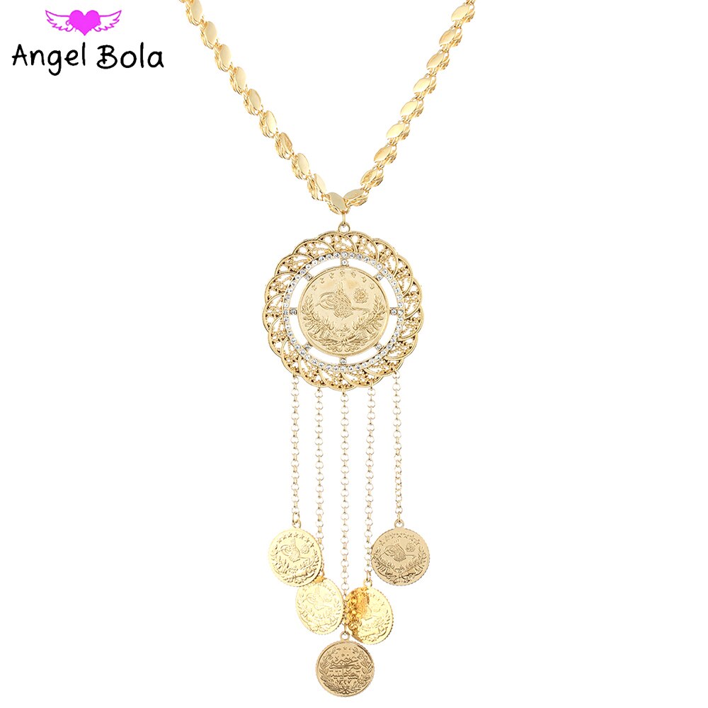 Muslim Austrian Crystal Dream Catcher Lady Glamour Tassel Pendant Allah Necklace  Jewelry Oman Coin Wedding Gift