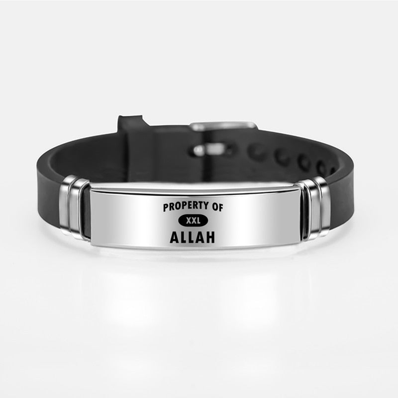 Muslim Islam Allah Bracelet Bangle Engraved Arabic Shahada Stainless Steel Silicone Bracelets For Men Women Religious Jewelry