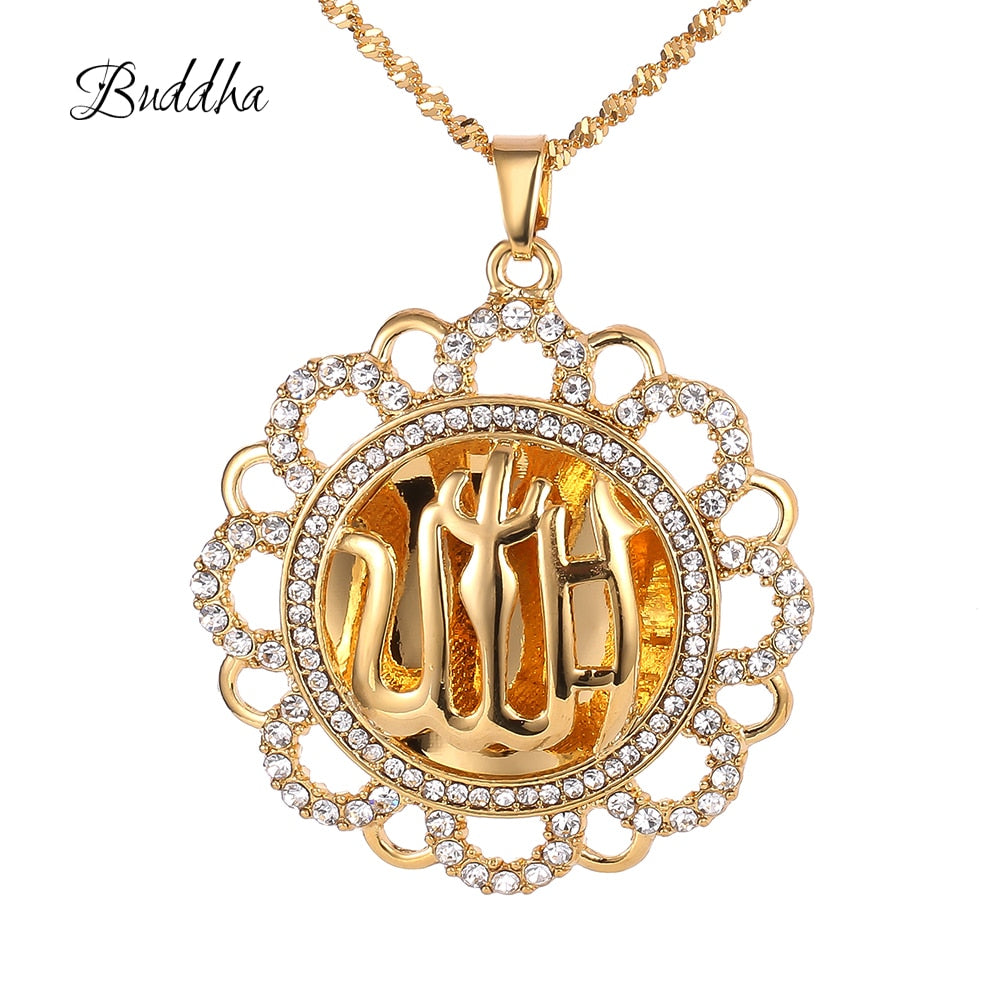 Muslim Islamic Allah Pendant Middle East Necklaces for Women Religious Totem Full Rhinestone Necklace Arabia Crystal Jewelry