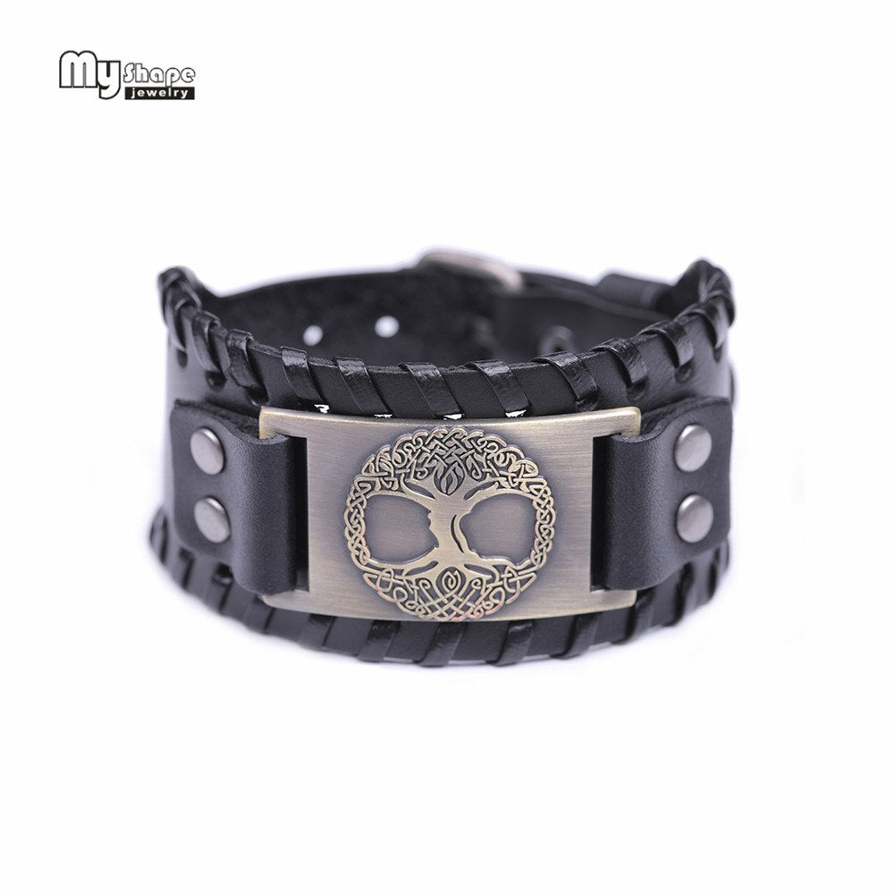 Tree of Life Vintage Wrap Leather Man Bracelets With Antique Bronze Metal Charm Viking Bracelet Jewelry