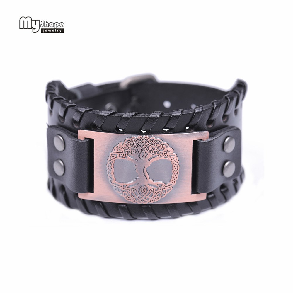 Tree of Life Vintage Wrap Leather Man Bracelets With Antique Bronze Metal Charm Viking Bracelet Jewelry