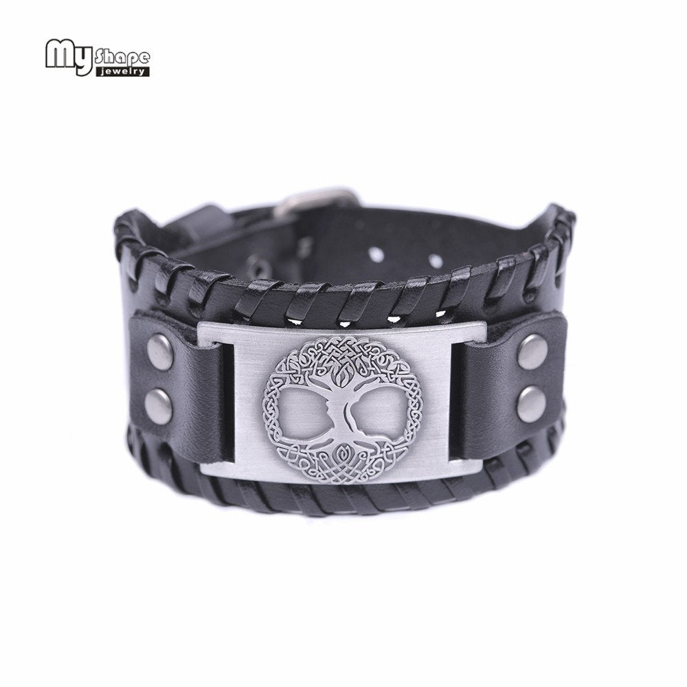 Tree of Life Vintage Wrap Leather Man Bracelets With Antique Bronze Metal Charm Viking Bracelet Jewelry