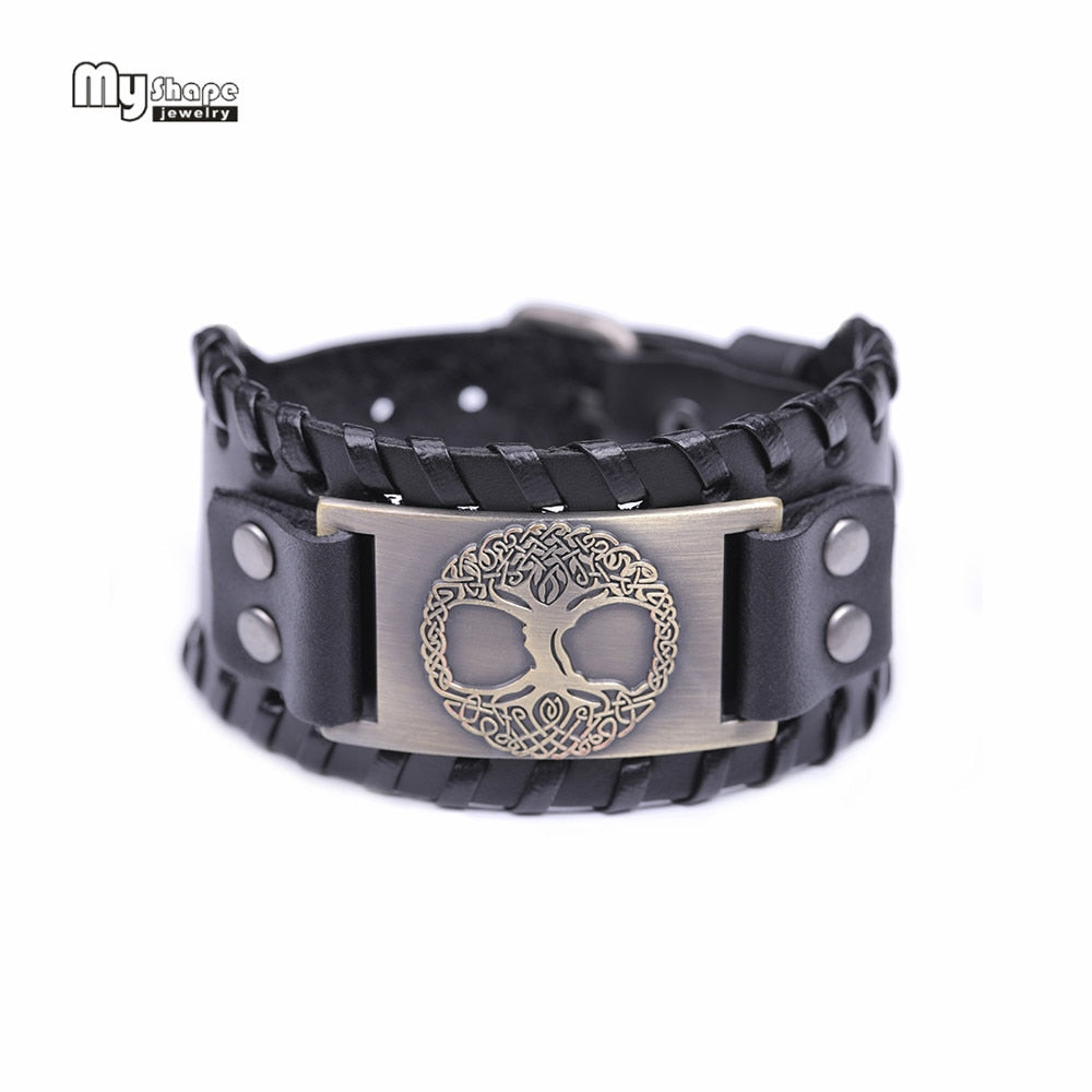 Tree of Life Vintage Wrap Leather Man Bracelets With Antique Bronze Metal Charm Viking Bracelet Jewelry