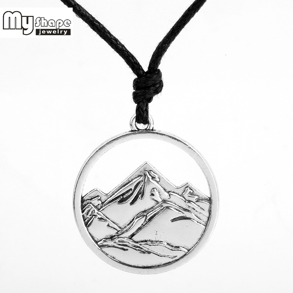 My shape landscape mountains and rivers Scenery Long necklace Adjustable wax cord Chain Setting Hollow Out Pendant Accessories