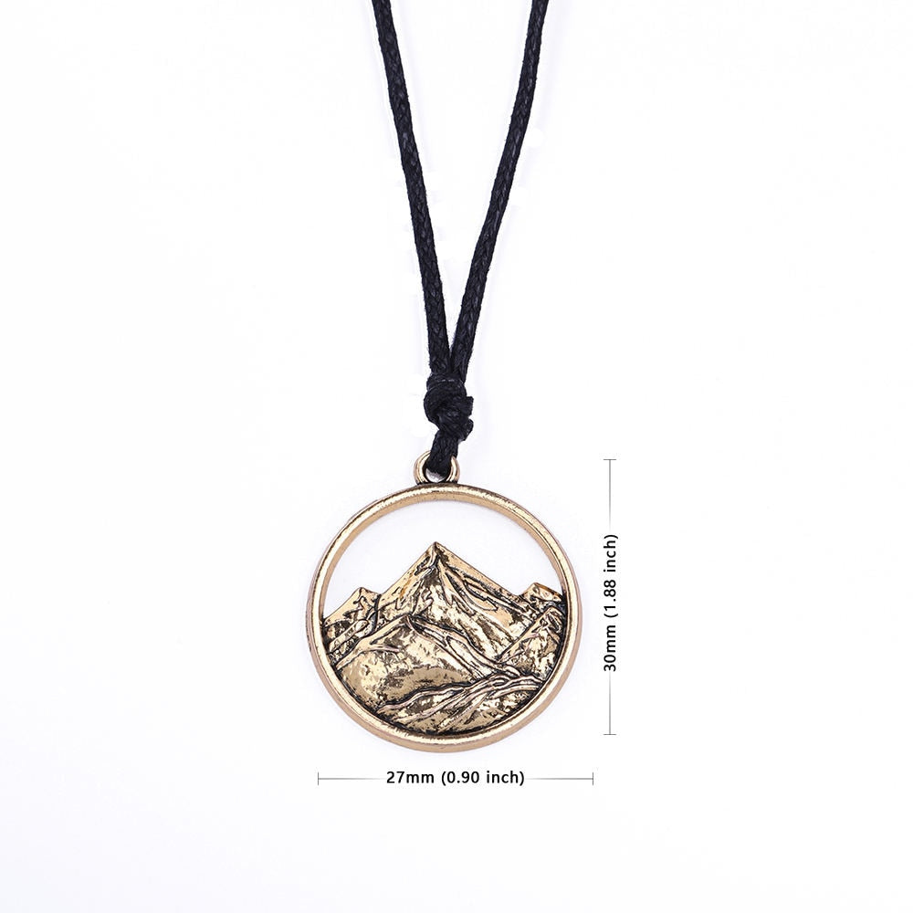 My shape landscape mountains and rivers Scenery Long necklace Adjustable wax cord Chain Setting Hollow Out Pendant Accessories