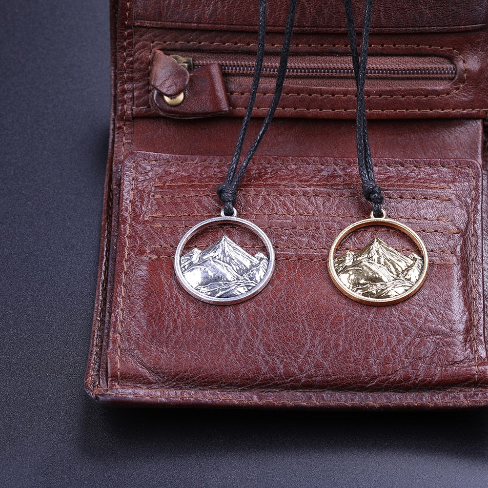 My shape landscape mountains and rivers Scenery Long necklace Adjustable wax cord Chain Setting Hollow Out Pendant Accessories