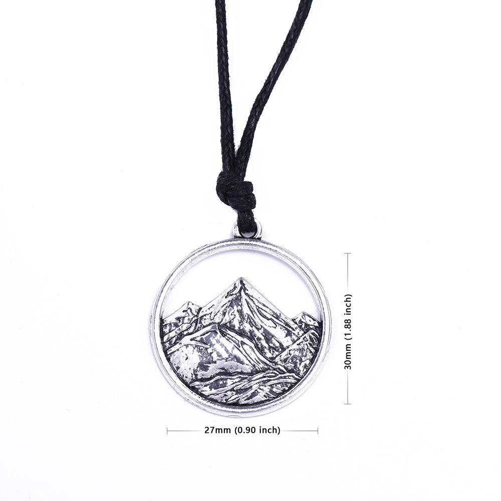 My shape landscape mountains and rivers Scenery Long necklace Adjustable wax cord Chain Setting Hollow Out Pendant Accessories