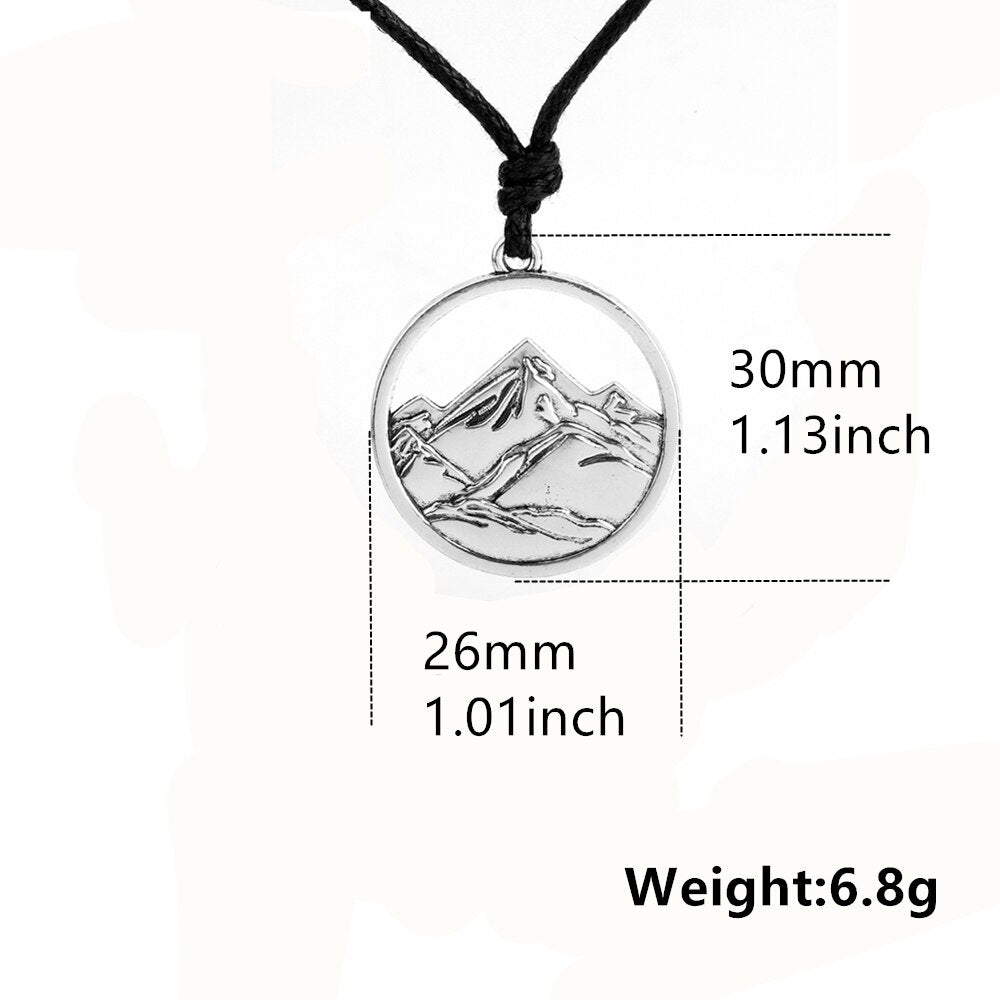 My shape landscape mountains and rivers Scenery Long necklace Adjustable wax cord Chain Setting Hollow Out Pendant Accessories