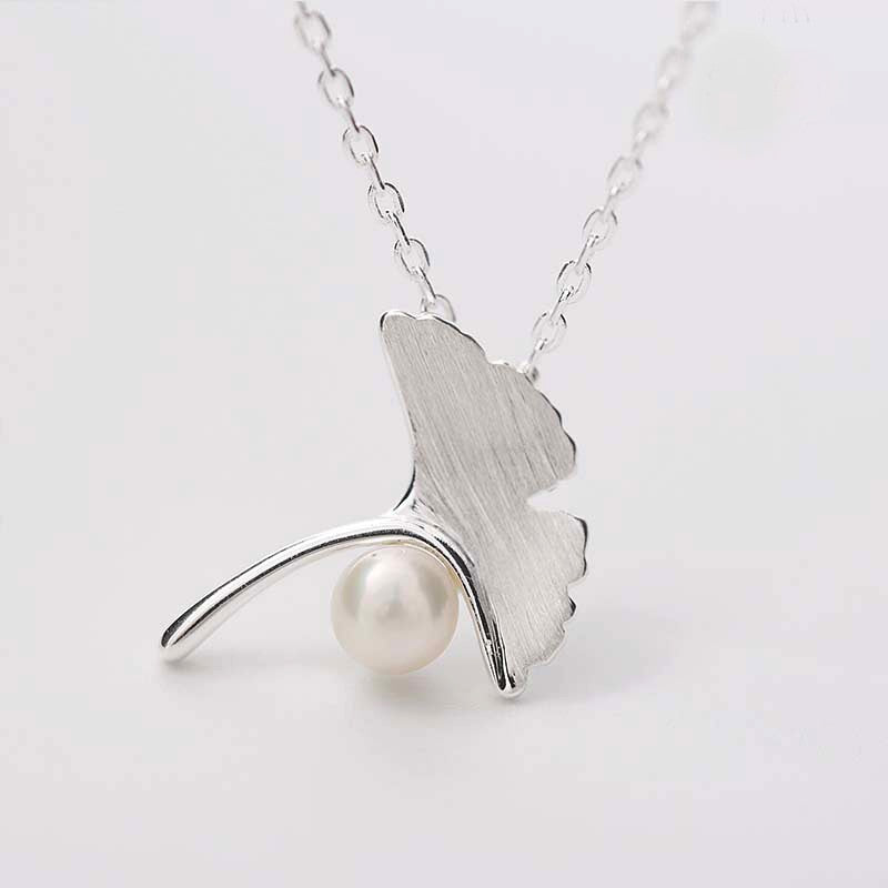Exquisite Simple 925 Sterling Silver Plant Tree Ginkgo Leaf Pearls Pendants Necklaces For Women Girls Pure Silver Jewelry