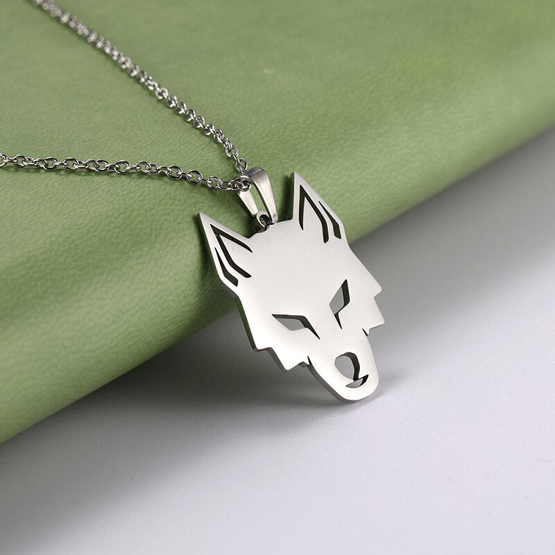 Myshape Wolf Head Stainless Steel Pendant Necklace for Women Men Gold Silver Color Animal Choker Necklaces Jewelry Gifts