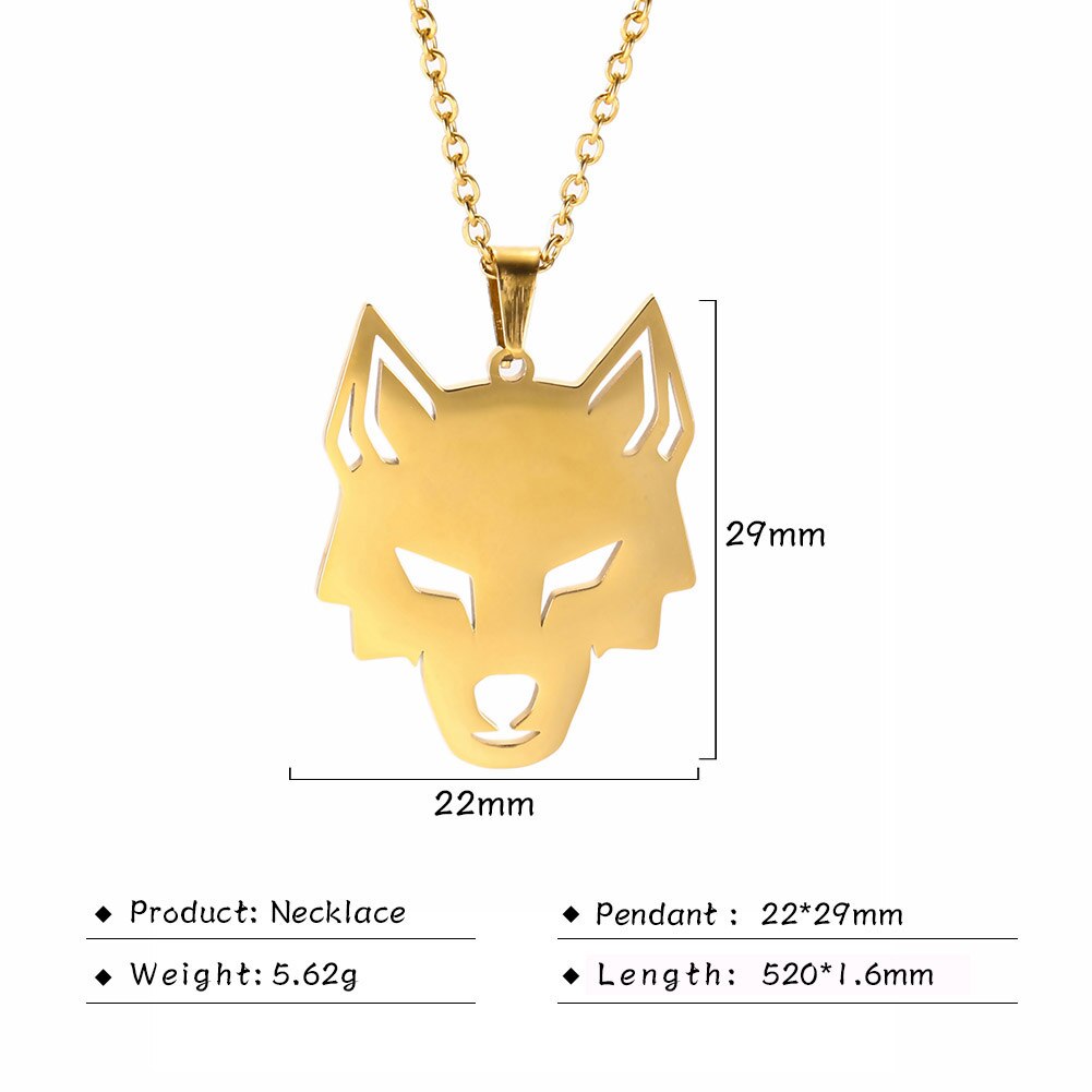 Myshape Wolf Head Stainless Steel Pendant Necklace for Women Men Gold Silver Color Animal Choker Necklaces Jewelry Gifts