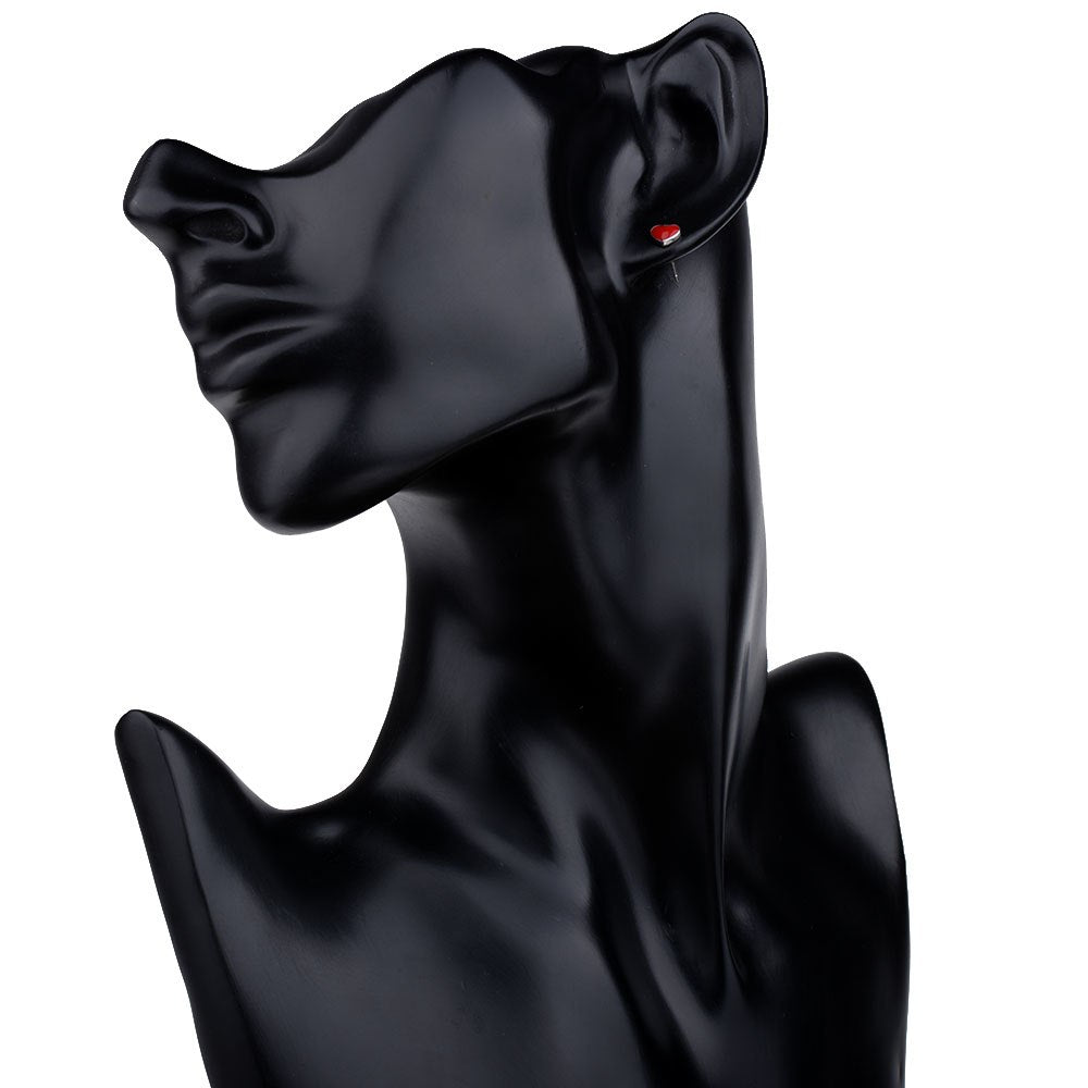 Real 925 Sterling Silver Cute Trendy Red Heart Small Stud Earrings Jewelry Gift for Woman Girl