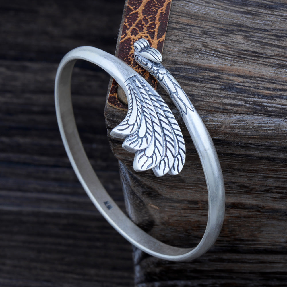 Real 925 Sterling Silver Vintage Behemian Ethnic Peacock Bangle Bracelet Jewelry Gift for Woman Girl