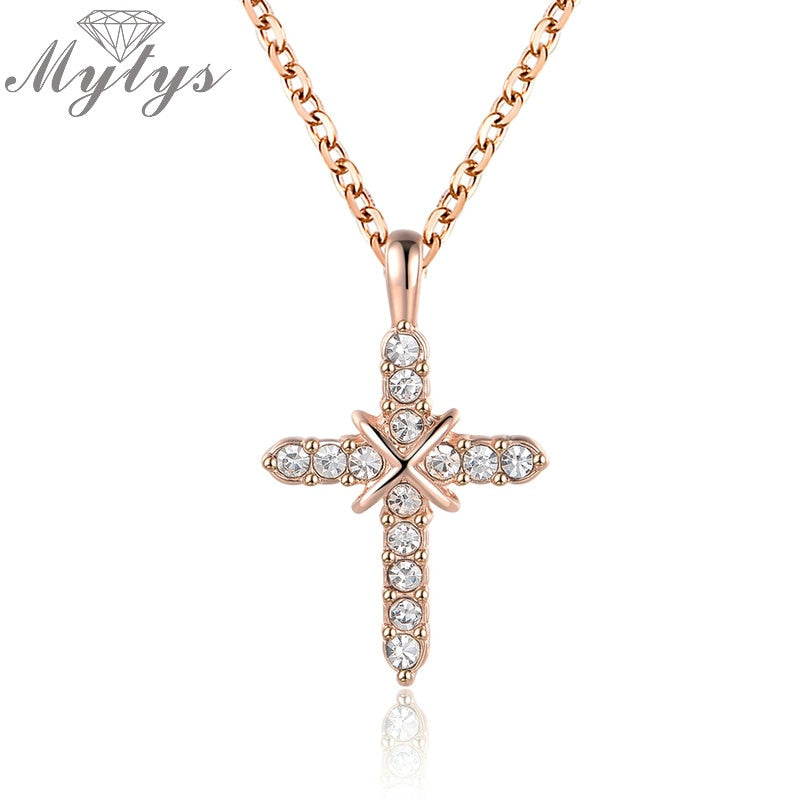 Mytys-Wholesale-Limited-Sale-Cross-Necklace-Pendant-Rose-Gold-Color-Crystal-Setting-Classic-Jewelry-for-Women