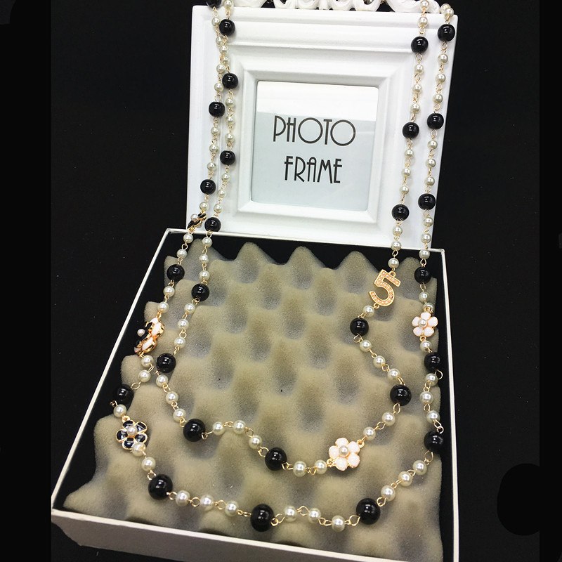 N21 number 5 Flowers Camellia Brand Collier Femme Pearl Jewelry Sweater Chain Perle Long Necklace 2020 Women