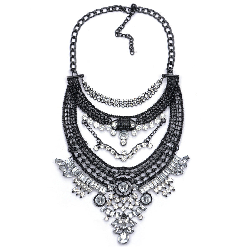 N689 Exaggeration Statement Necklaces & Pendants Vintage Crystal Choker Gold Silver Big Necklace Women Jewellery Wholesal