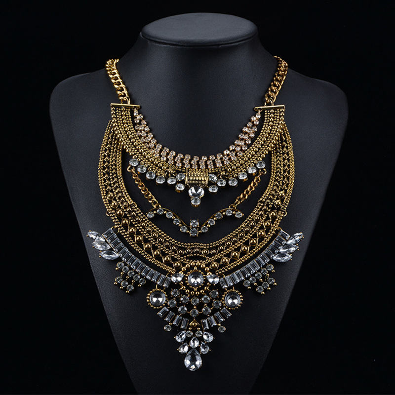 N689 Exaggeration Statement Necklaces & Pendants Vintage Crystal Choker Gold Silver Big Necklace Women Jewellery Wholesal