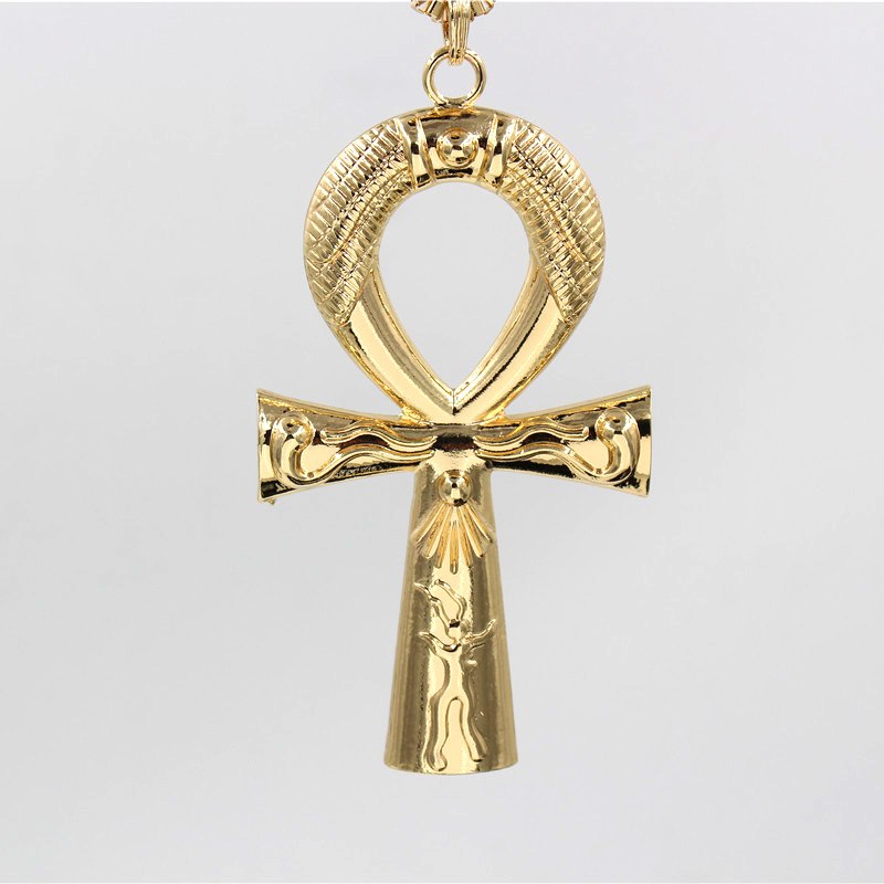 Fashion Single Delicate Egyptian Engraving Ankh Cross Pendant Necklace Men's Gold Color Punk Corss Chain Necklace Jewelry