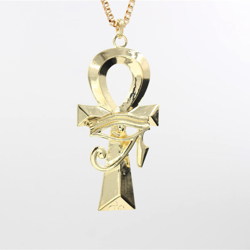 Fashion Single Delicate Egyptian Engraving Ankh Cross Pendant Necklace Men's Gold Color Punk Corss Chain Necklace Jewelry