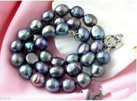 NATURAL 8-10MM BLACK BAROQUE PEARL NECKLACE 17