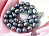 NATURAL 8-10MM BLACK BAROQUE PEARL NECKLACE 17"