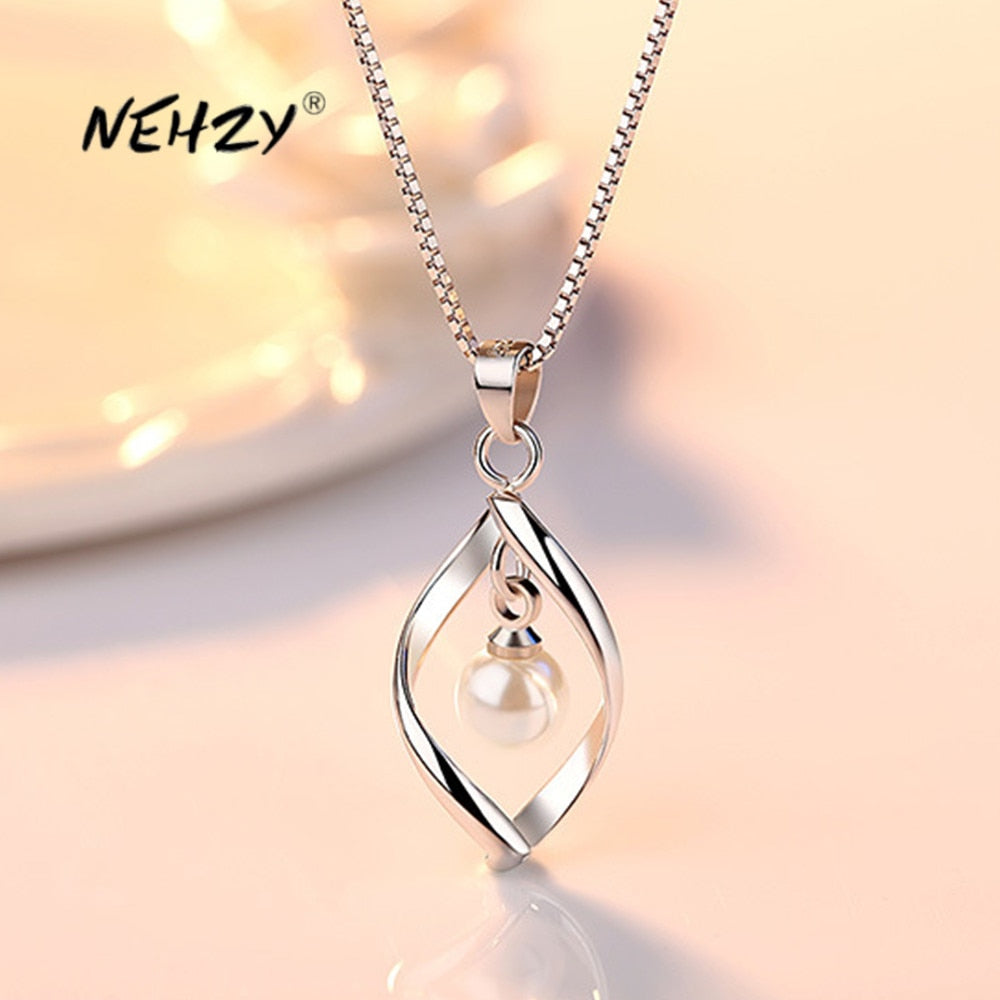 NEHZY 925 sterling silver  women's  jewelry high quality simple twisted pearl hollow pendant necklace length 45CM