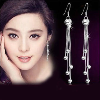 S925-sterling-silver-bead-earrings-Ms-retro-big-long-paragraph-ear-wire-jewelry-rhodium-top-women