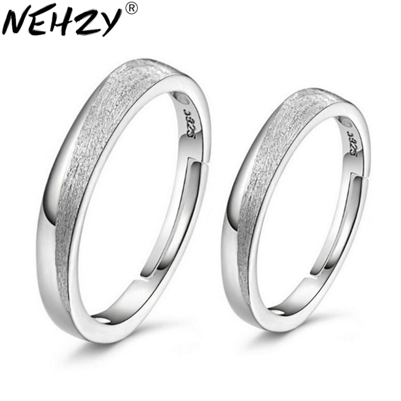 Silver opening Lassa frosted couple rings male and female models vintage jewelry fashion jewelry cute